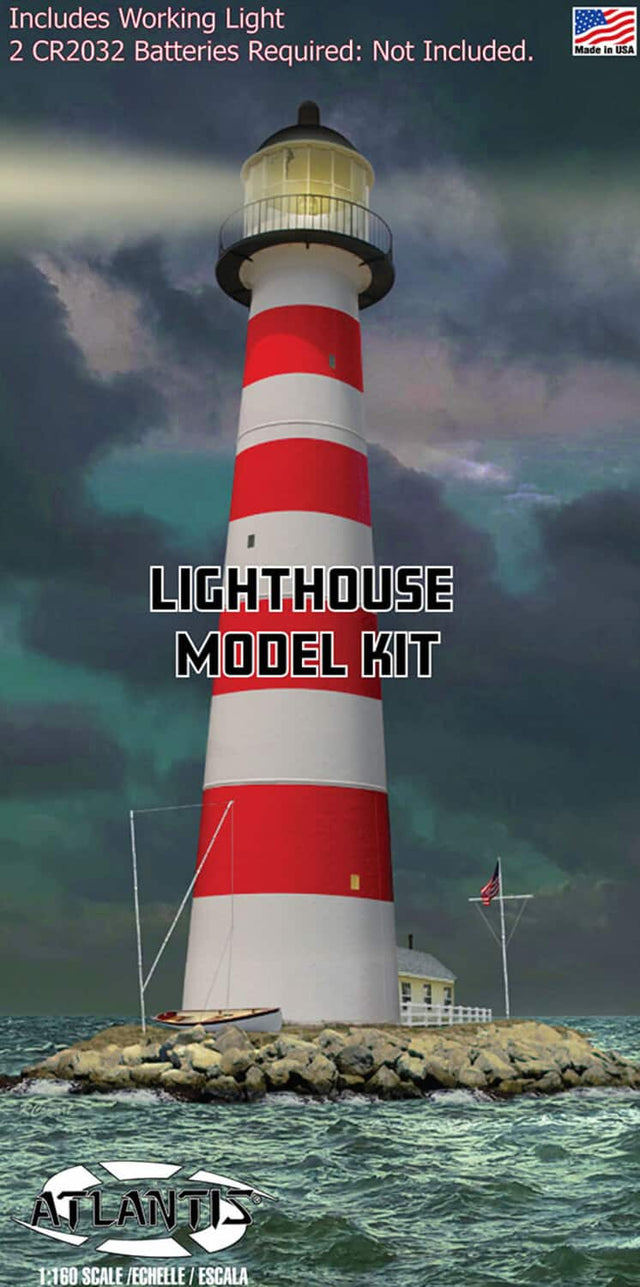 Includes Working Light  
2 CR2032 Batteries Required: Not Included.  
Made in USA  

LIGHTHOUSE MODEL KIT  

ATLANTIS  
1:160 SCALE / ECHELLE / ESCALA