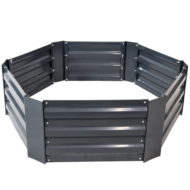 Front. Sunnydaze - Galvanized Steel Hexagon Raised Garden Bed - 40 in - Dark Gray.