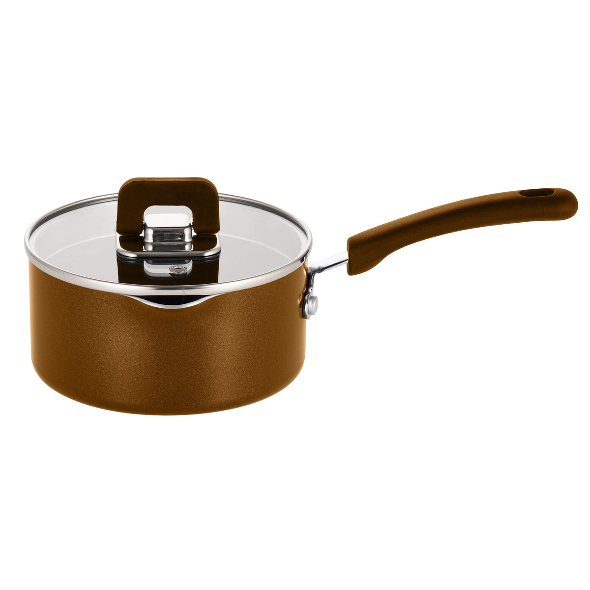NutriChef - 1.5Qt Saucepan with Lid, Non-Stick Stylish Kitchen Cookware with Foldable Knob, Works with NCCWSTKBR - Brown