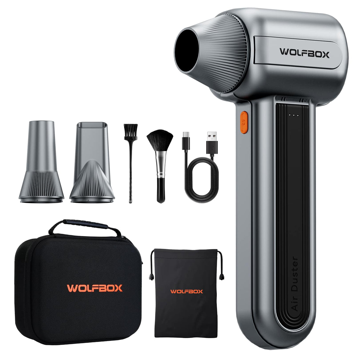 WOLFBOX - Cordless Leaf Blower, Brushless Motor with 3-Speed & Turbo Mode, Lightweight Handheld Blower for Garage, Yard Cleanup - Silver