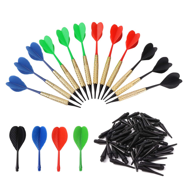 Front. GSE Games & Sports Expert - 12 Pcs of 16 Grams Soft Tip Darts, Bar Dart, Plus 60 Free Dart Tips(Plastic) - multicolor.