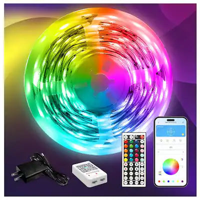 PRIMEPLUS - 100ft RGB LED Light Strips – APP & 44 Keys IR Remote Control, 2700K-7000K Color Temperature, Cuttable, Adhesive Back