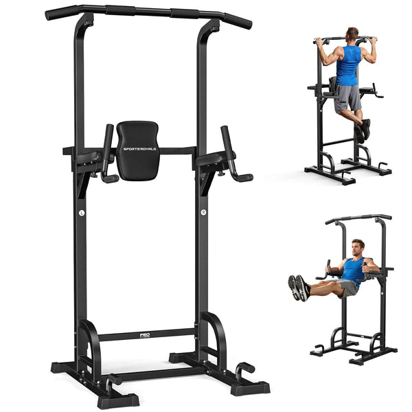 Sportsroyals - PT3 Power Tower, 450LBS 5-in-1 Pull Up Dip Station for Home Gym, Strength Training for 4'8"-6'6" - Black