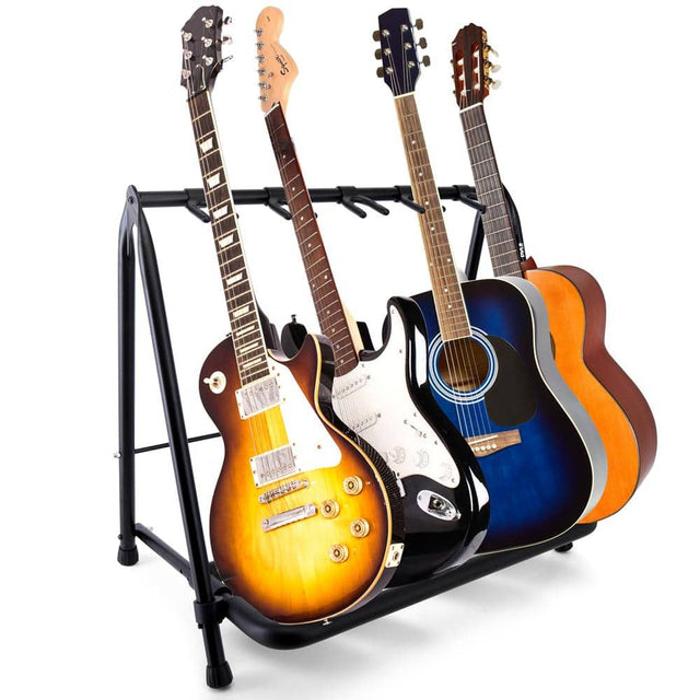 Front. Pyle - Pyle 5-Space Foldable Guitar Stand, Portable Universal Rack for Acoustic, Electric & Bass Guitars - Black.