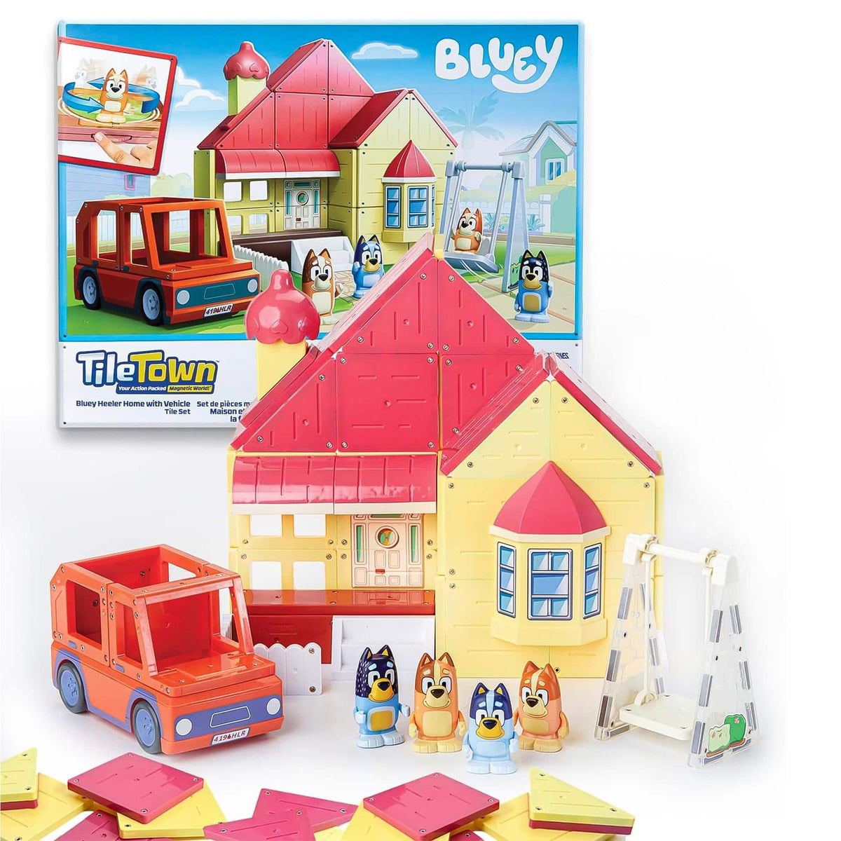 Moose Toys - Bluey Heeler Family Home Tile Town 52-Piece Magnetic Tile Playset - Multi-Colored