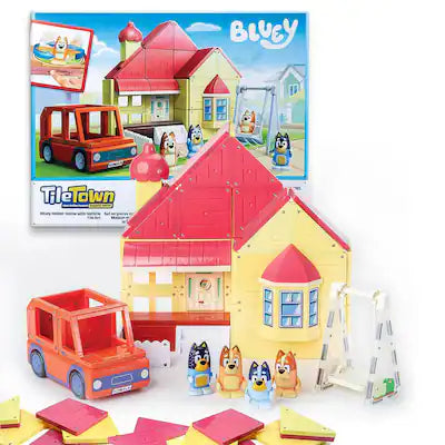 Moose Toys - Bluey Heeler Family Home Tile Town 52-Piece Magnetic Tile Playset
