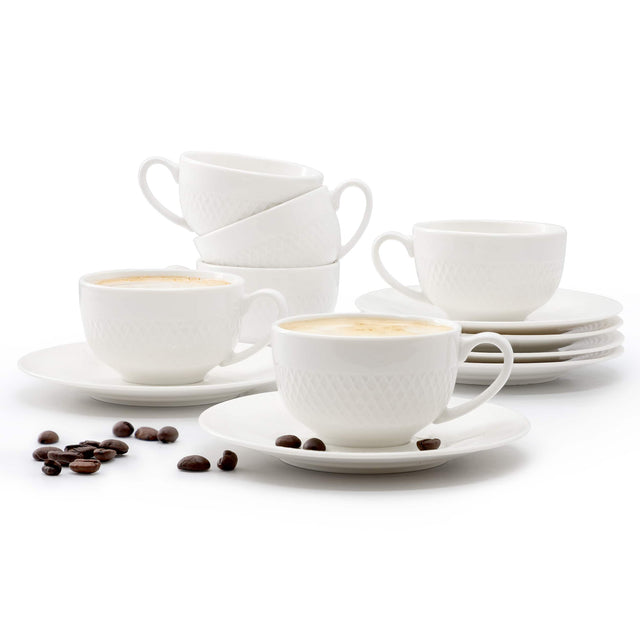 Front. Elama - Elama Luna 12 Piece 3 Ounce Porcelain Espresso Cup Set in White with Saucers - White.