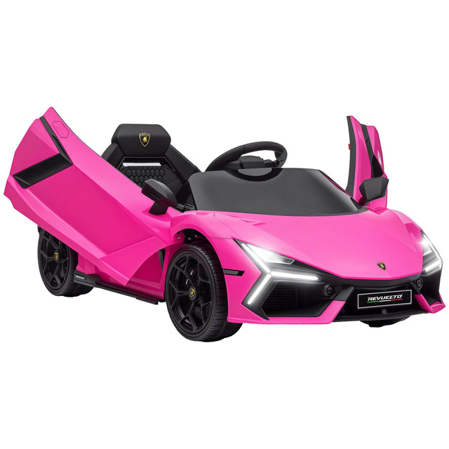 Front. Qaba - Lamborghini Revuelto Licensed 12V Kids Electric Car, Hydraulic Doors, Remote, Suspension, Music, Lights, 3 Speeds.