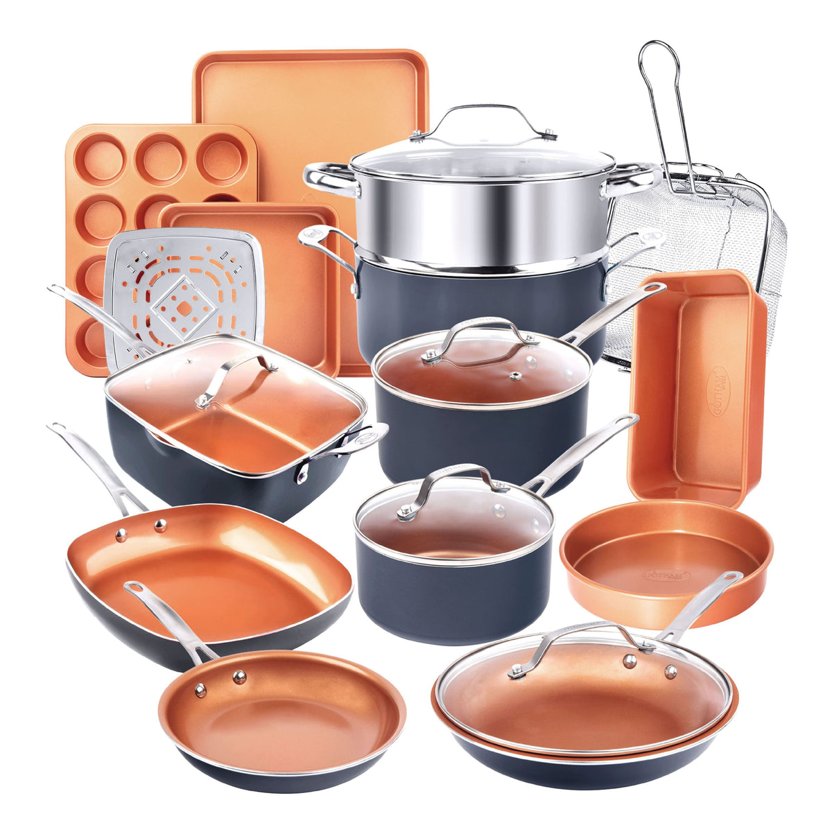 Gotham Steel - 20 Piece Nonstick Cookware and Bakeware Set - Graphite