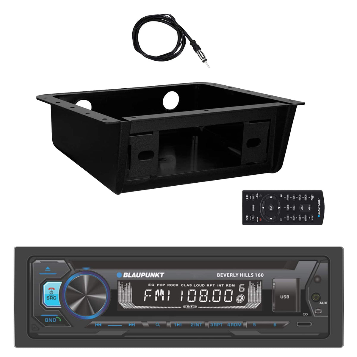 Blaupunkt - Beverly Hills 150 Single DIN Bluetooth DVD/CD Player Receiver w/Under Dash Install Kit, 22" Radio Antenna