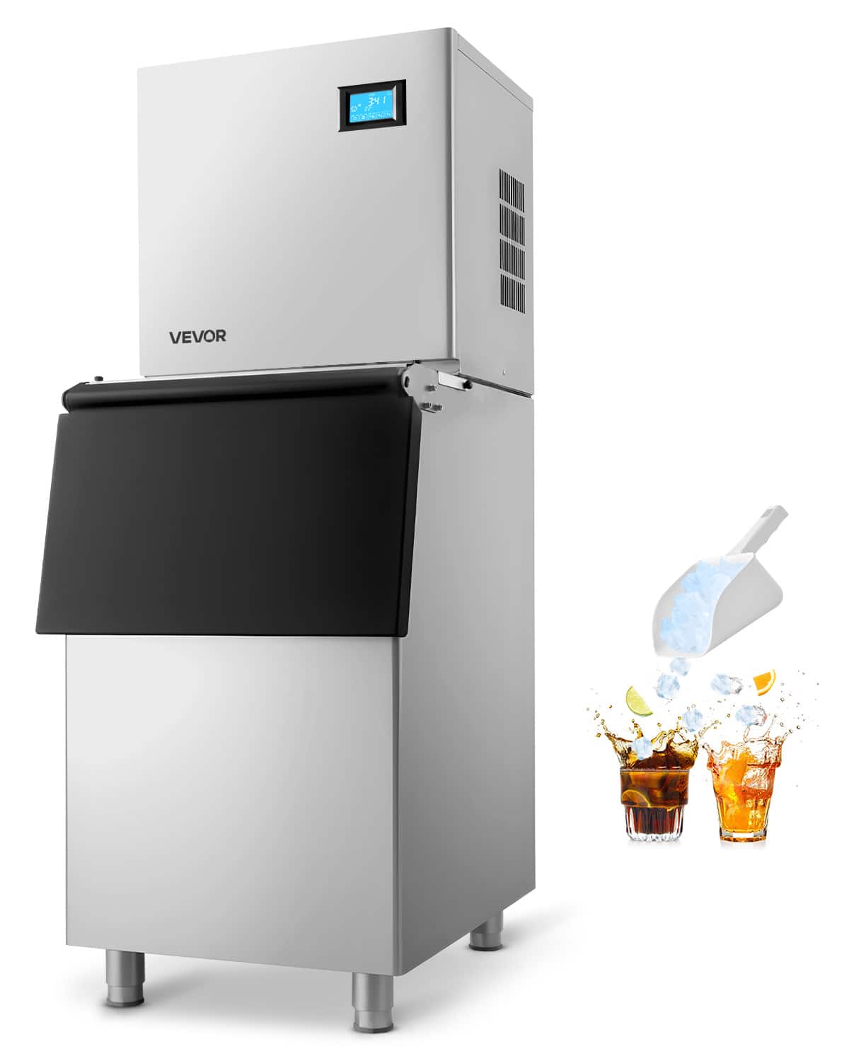 VEVOR - Commercial Ice Maker Machine, 360LBS/24H Ice-Making Machine with 250LBS Large Storage Bin, Auto Self-Cleaning Ice Maker - Stainless steel color