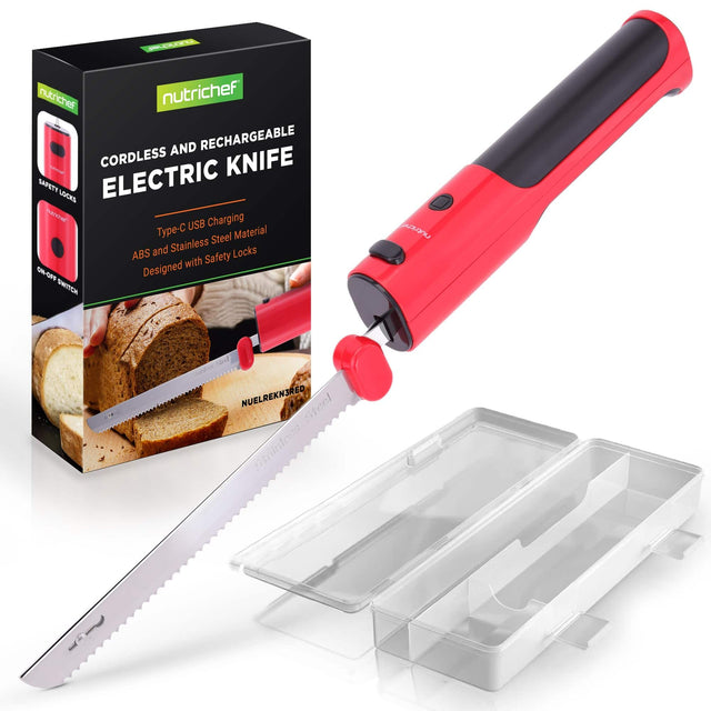 nutrichef CORDLESS AND RECHARGEABLE ELECTRIC KNIFE  
Type-C USB Charging  
ABS and Stainless Steel Material  
Designed with Safety Locks