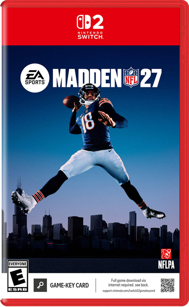 2 NINTENDO SWITCH. EA MADDEN 27 SPORTS NFL GS 18 EVERYONE E ESRB NFLPA Full game download via internet required. see back. support.nintendo.com/switch2/gamekeycard