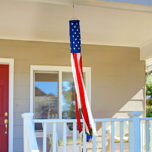Front. G128 - USA Flag Windsock 60 Inch Embroidered Polyester Patriotic Decoration - Assorted Colors.