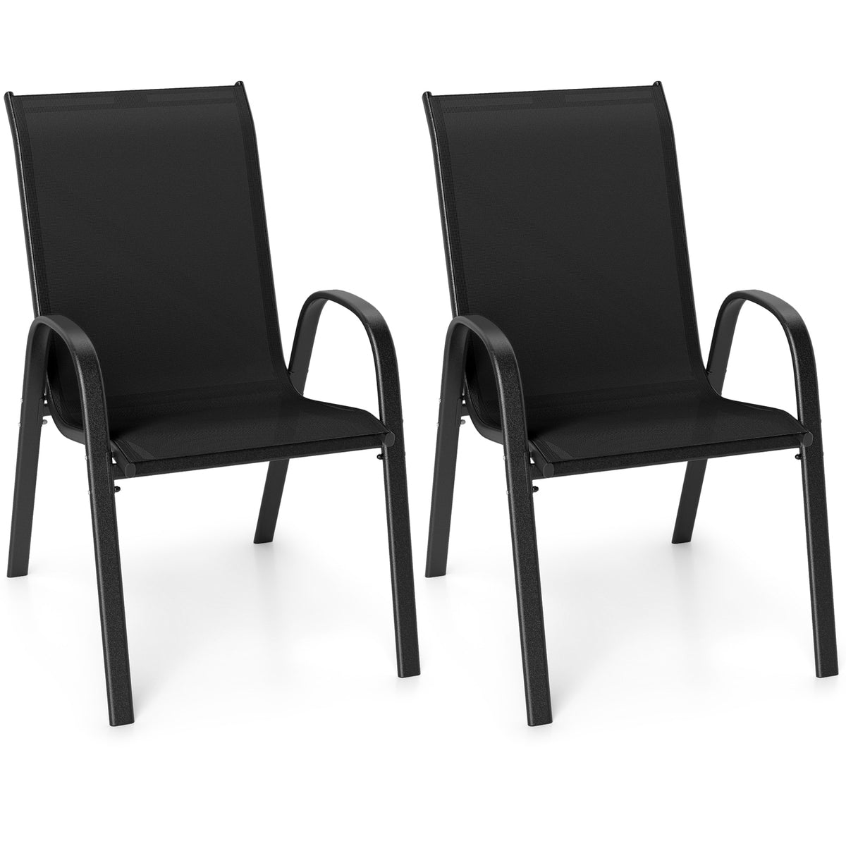 Gymax - Set of 2 Patio Dining Chairs Stackable Armrest Space Saving Garden - Black