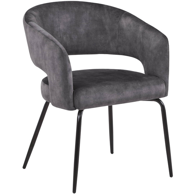 Front. LeisureMod - Gavin Modern Upholstered Dining Chair, Open Back Velvet/PU Leather Accent Chair with Metal Legs - Charcoal Velvet.