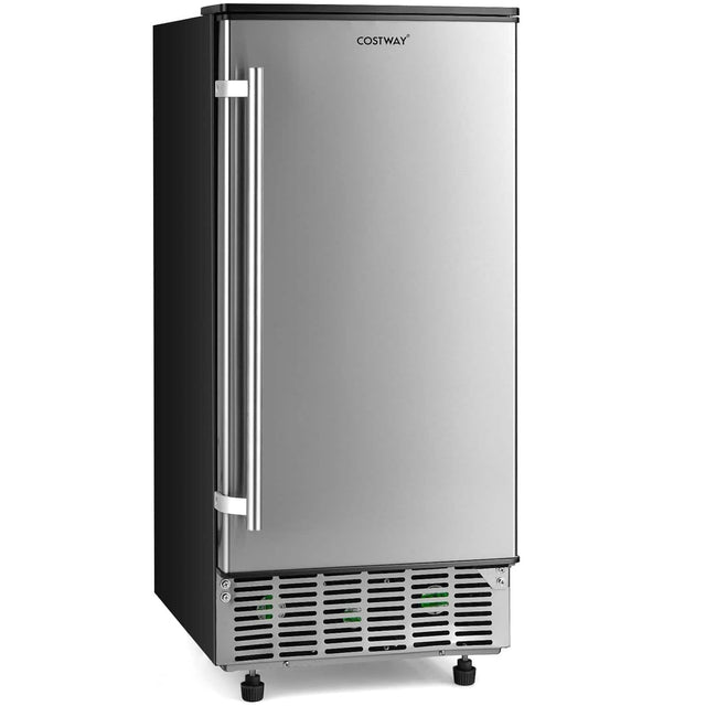 Front. Costway - Costway Ice Maker Free-Standing/Under Counter Machine 80lbs/Day with External Drain Pump - Silver/Black.