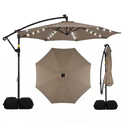 Costway - 10 FT Solar Offset Hanging Umbrella Patio Cantilever Umbrella with 32 LED Lights