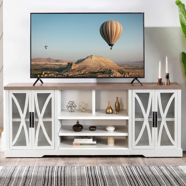 Front. Ihomeadore - 93" Farmhouse TV Stand Media Storage Cabinet with Open Storage Shelves and Cabinets for TV up to 85" - White.