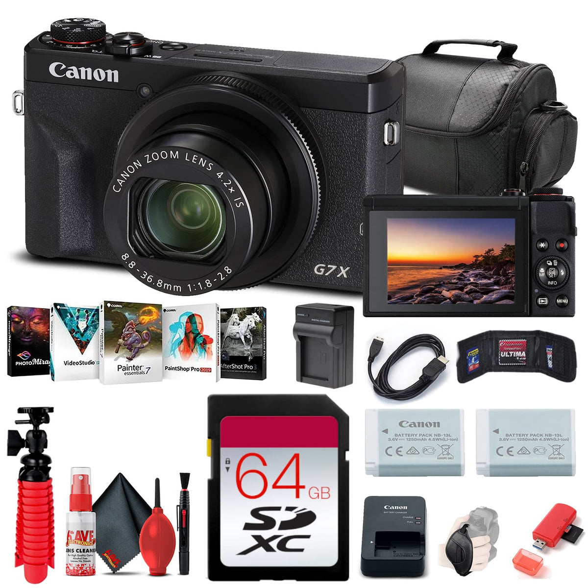 Bundle - Canon - PowerShot G7 X Mark III Digital Camera (3637C001) + 64GB Card Battery - Black