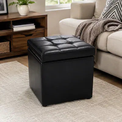 WELLFOR - 16 Inch PU Leather Ottoman with Hinge Top for Storage