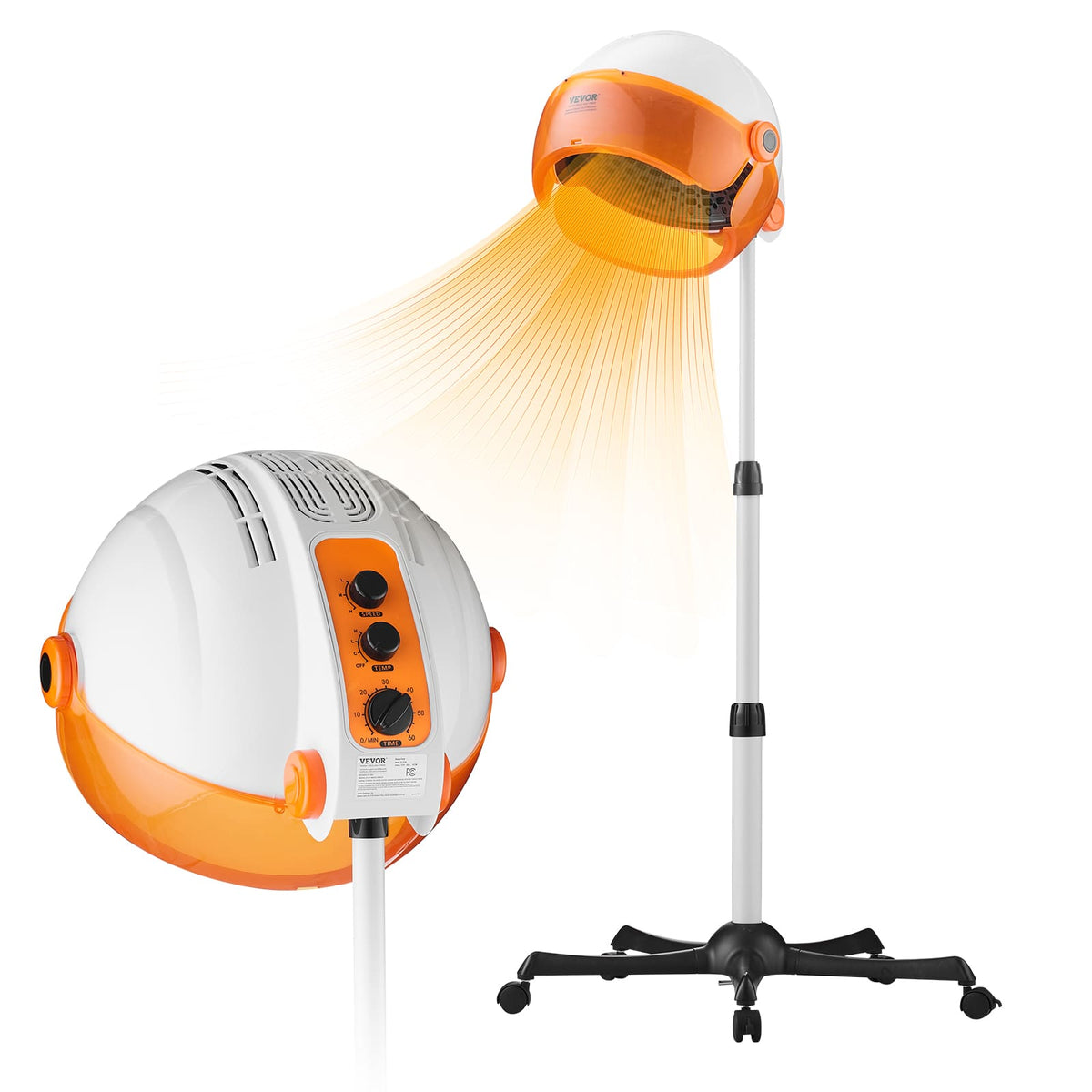 VEVOR - Salon-Grade Hair Dryer, 1875W Powerful Stand Dryer, Adjustable Timer & 3 Heat/Speed Options - White
