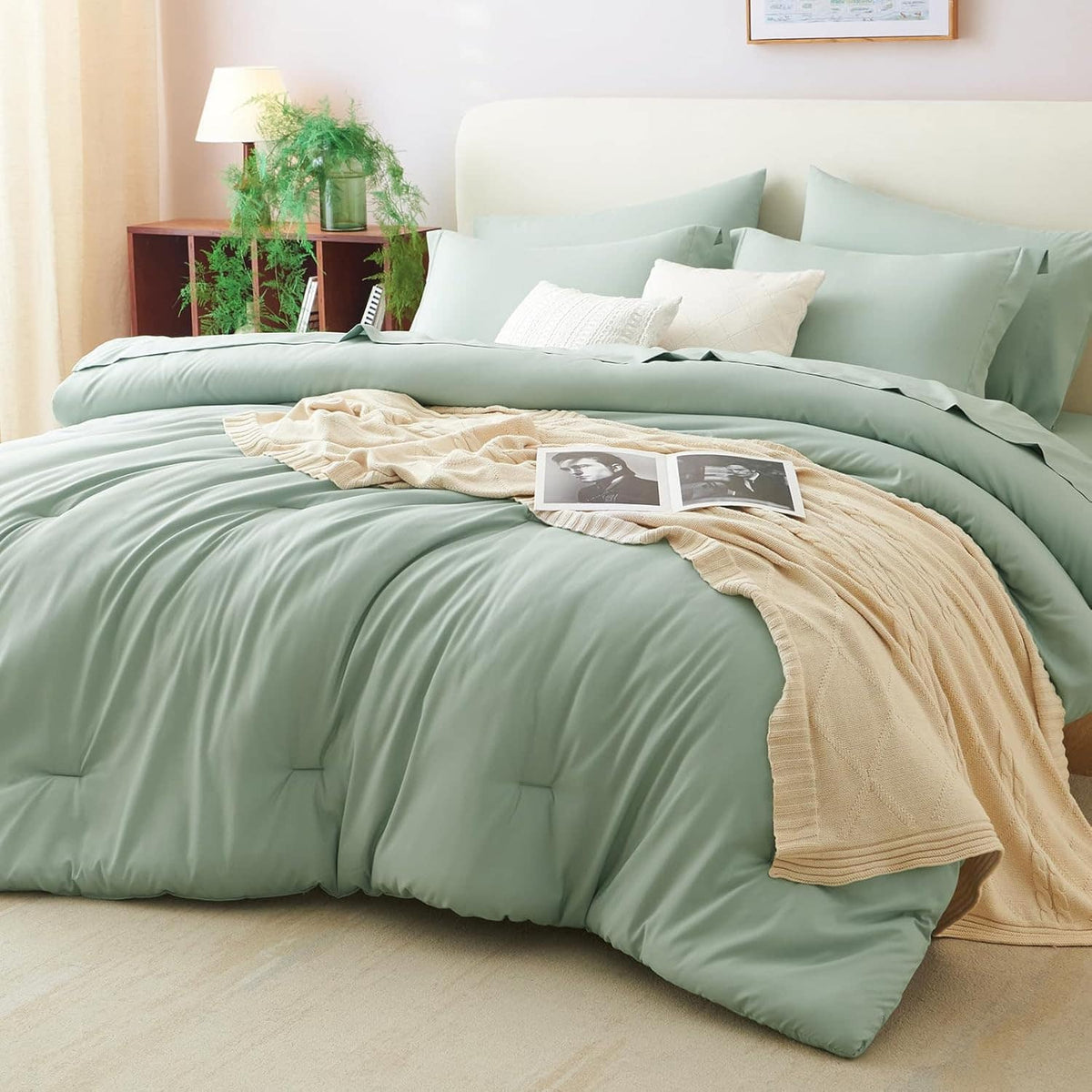 Dazzed Corner - Twin XL All Season Boho Style Comforter Set 5 Pieces - Bed in a Bag Includes Comforter, Sheets & Pillowcases - Sage Green