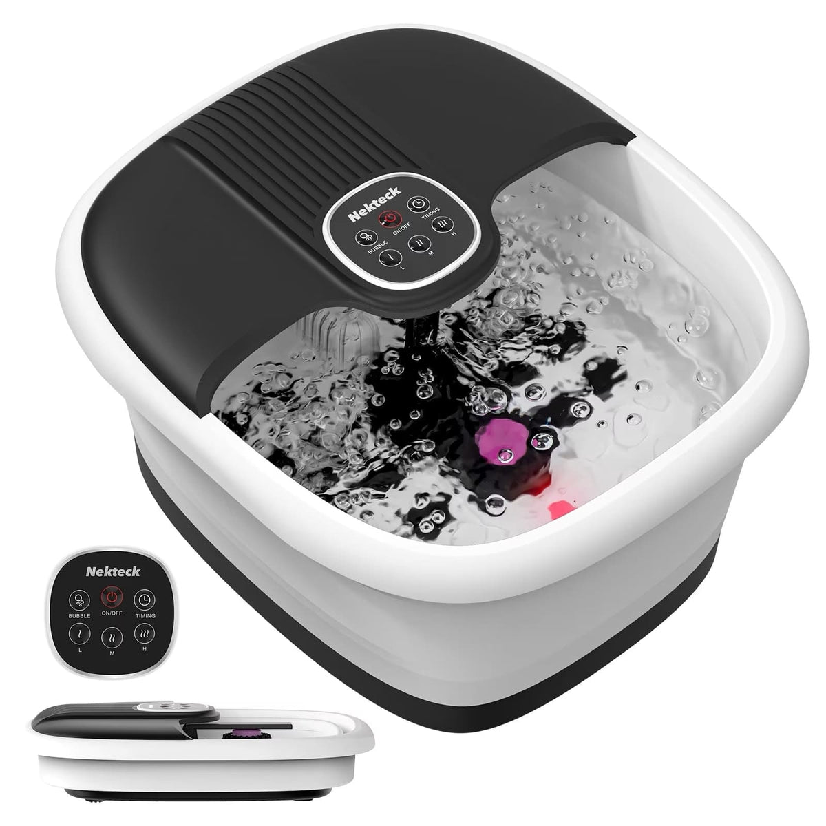Nekteck - Collapsible Foot Spa Bath with Heat, Massage Rollers, Foldable