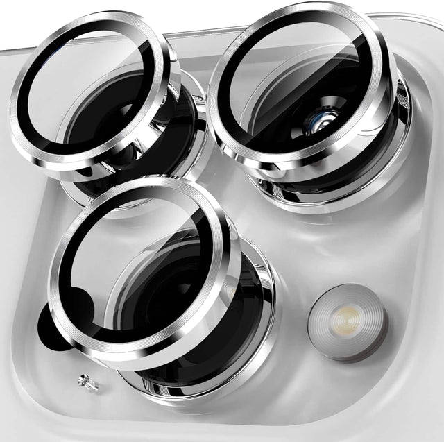 Front. Entronix - Entronix Luxury Metal Camera Lens Protector for iPhone 15 Pro & 15 Pro Max - Silver.