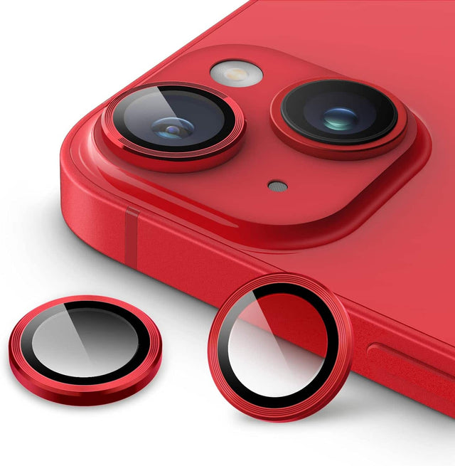 Front. Entronix - Entronix Luxury Metal Camera Lens Protector for iPhone 15 and 15 Plus - Red.