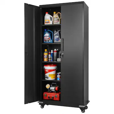 VEVOR - Metal Storage Cabinet, 72.6 in Rolling Steel Garage Cabinet with 4 Adjustable Shelves, 2 Magnetic Doors & 2 Keys