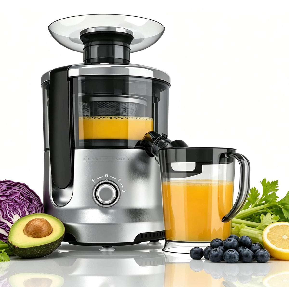 Sweet - 3-Speed Centrifugal Juice Extractor with 2″ Wide Feed Chute, High Juice Yield, Easy Clean - Silver