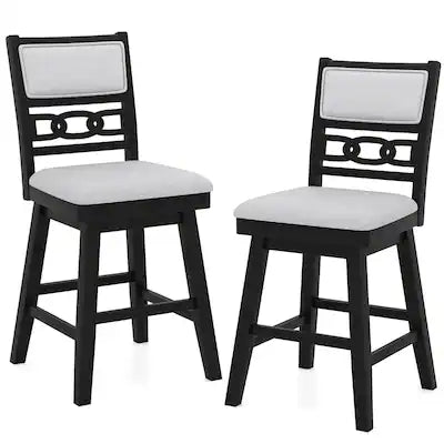Costway - 25" Swivel Counter Height Chairs Set of 2 with Upholstered Hollow Backrest