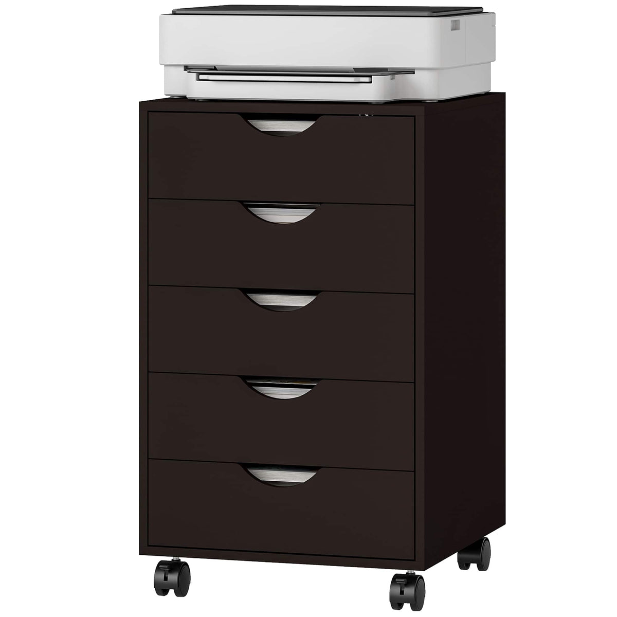 Homcom - 5 Drawer File Cabinet Storage Organizer Filing Cabinet with Nordic Minimalist Modern Style & Wheels
