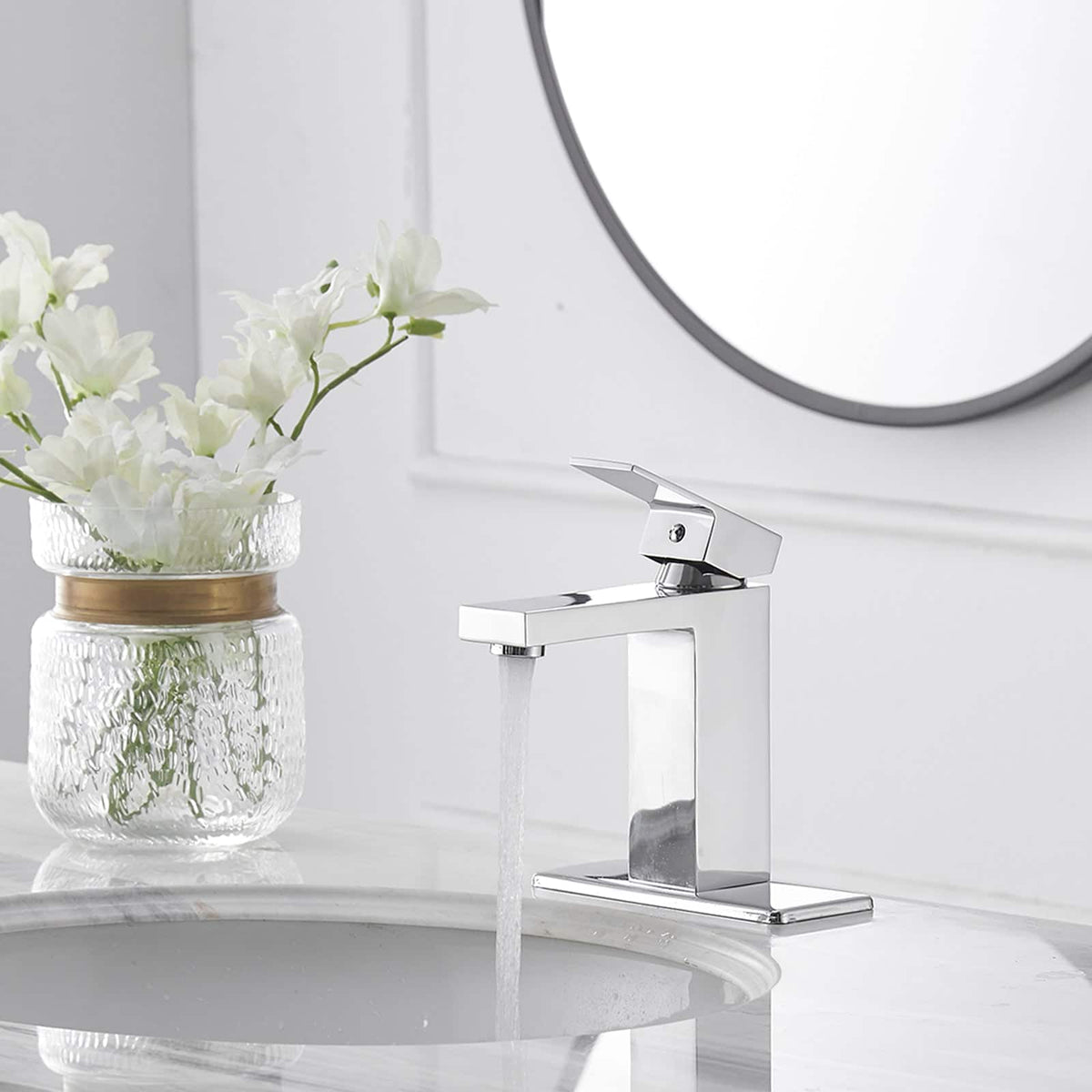 Boyel Living - Single Handle Single Hole Bathroom Faucet with Deckplate Included and Pop Up Drain - Chrome