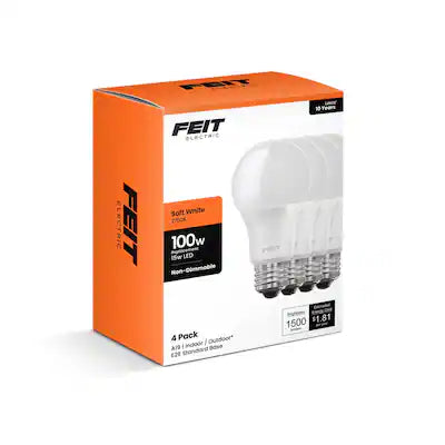 FEIT ELECTRIC - Feit A19 E26 (Medium) LED Bulb Soft White 100 Watt Equivalence 4 pk
