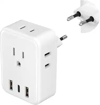 BN-LINK - European Travel Plug Adapter with 4 AC & 3 USB Ports (USB-C), Type C for Europe, US to EU