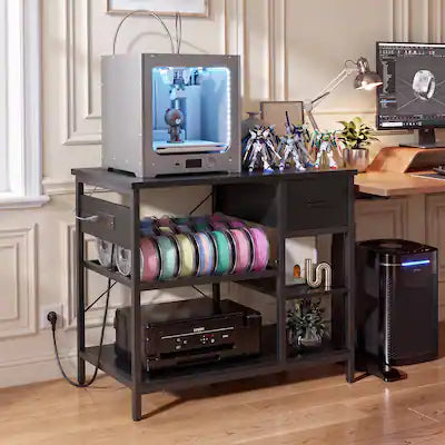 Aheaplus - 3D Printer Stand with Filament Starage and Charging Station, 3-Tier 3D Printer Tabel with Fabric Drawer