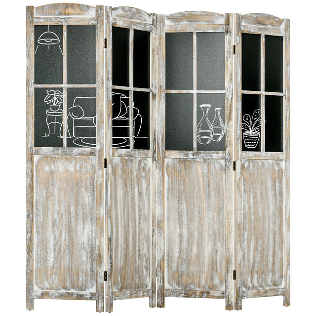Front. Homcom - Panel Room Divider, 5.6' Tall Farmhouse Style Folding Indoor Portable Wood Privacy Screen with Black Boards - Natural Wood.