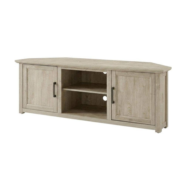 Front. FurniFact - Corner TV stand for 65+ inch TVs in classic wood finish with ample storage space - Black.
