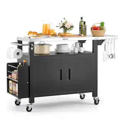 VEVOR - Outdoor Grill Cart with Storage Cabinet, 55.1 Inch Grill Table, Waterproof Kitchen Island with Stainless Steel Top