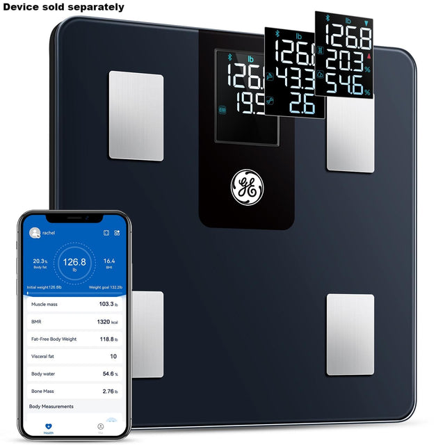 Device sold separately

- Initial weight: 126.8 lb
- Weight goal: 132.2 lb
- Body fat: 20.3%
- BMR: 1320 kcal
- Fat-Free Body Weight: 118.8 lb
- Visceral fat: 10
- Body water: 54.6%
- Bone Mass: 2.76 lb
- Muscle mass: 103.3 lb

Body Measurements:
- Height: 16.4 ft
- Weight: 126.8 lb
- Body fat: 20.3%
- Muscle mass: 103.3 lb
- BMR: 1320 kcal
- Fat-Free Body Weight: 118.8 lb
- Visceral fat: 10
- Body water: 54.6%
- Bone Mass: 2.76 lb