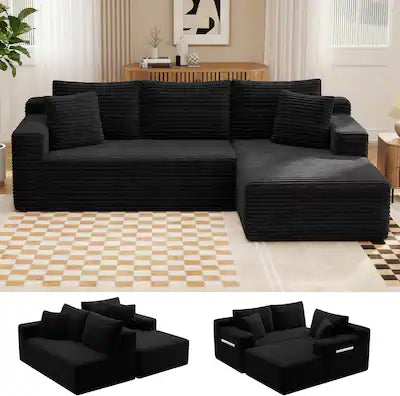 Anysun - 94.5" Modern Minimalist Right Facing L-Shaped Upholstered Sectional Couch with Chaise, No Assembly Required