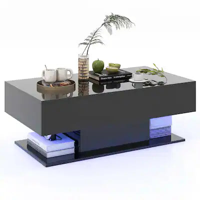 Costway - LED Coffee Table with 2 Drawers 20-Color Dimmable LED Lights & Remote Control