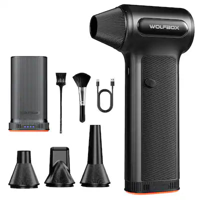 WOLFBOX - DF200 Cordless Electric Air Duster with 2 Removable Batteries, 3-Speed Air duster, 4 Nozzles & 2 Brushes for PC,Keyboard