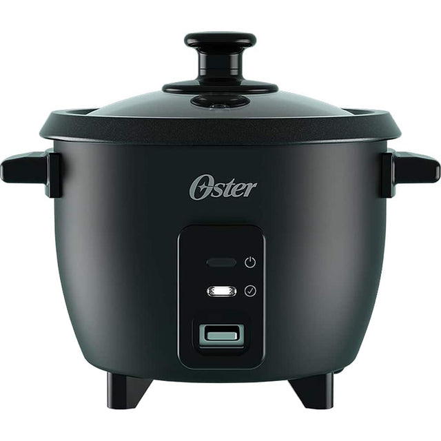 Front. Oster - 6-Cup Electric Rice Cooker with Steamer Tray - Black.