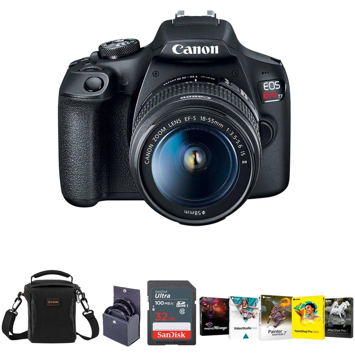 Bundle - Canon - EOS Rebel T7 DSLR Camera with EF-S 18-55mm f/3.5-5.6 IS II Lens - With 58mm Filter Kit, Camera Case, Memory