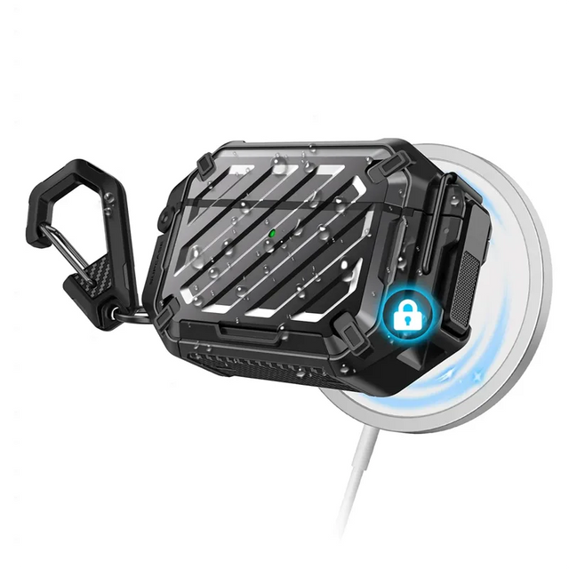 Front. SUPCASE - Unicorn Beetle PRO Rugged Case for AirPods Pro 3 – Heavy-Duty Protective Shell with Carabiner Clip - Black.
