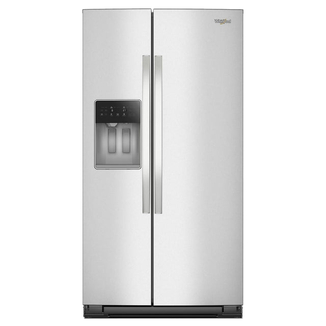 Front. Whirlpool - 36 in. Wide 21 cu. ft. Side-by-Side Counter-Depth Refrigerator with TruCool System - Fingerprint-Resistant Stainless Finish.