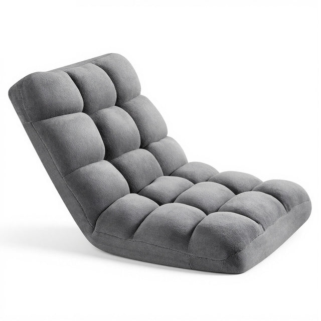Front. VEVOR - Floor Chair, 14 Adjustable Positions Folding Floor Gaming Chair with Back Support, Sturdy Metal Frame with Recycled Foam - Grey.